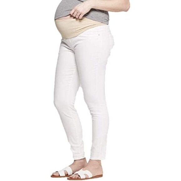 Target Ingrid & Isabel Crossover Panel Skinny Maternity Jeans Ecru 6 28 - Picture 2 of 2